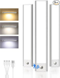 Under Cabinet Lighting Wireless, Rechargeable Battery Motion Sensor Light Indoor, LED Closet Lights USB Charging, 3 Color Dimmable Under Cabinet Lights for Kitchen, Cabinet, Wardrobe (3 Pcs) 12in