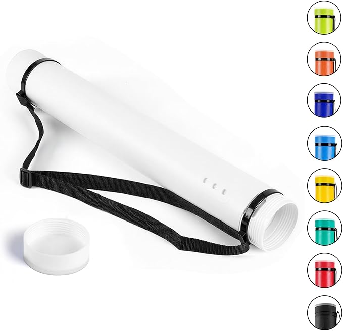 DEWEL Poster Tube, Waterproof Poster Holder Plastic Expandable Poster/Art/Document Storage Tube 24.5" to 40", Adjustable Poster Storage Blueprint Holder with Carrying Strap (White-Large Size)