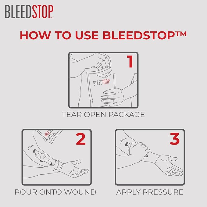 BleedStop™ First Aid Powder for Blood Clotting, Trauma Kit, Blood Thinner Patients, Camping Safety, and Survival Equipment for Moderate to Severe Bleeding Wounds or Nosebleeds - 2 (20g) Pouches