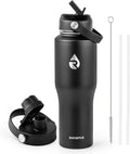 RAYMYLO 32 oz Insulated Water Bottle with Straw fit in Car Cup Holder, Triple Wall Vacuum Stainless Steel(Cold 48 hrs, Hot 24 hrs), Leakproof & Non-BPA, Hydro Travel Flask with Straw and Spout Lid