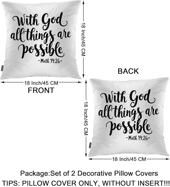 Swono Home Decorative Throw Pillow Covers Bible Quote, Hope with God All Things are Possible Set of 2 Pillow Case Cushion Cover for Sofa Couch Bed Christian Verse Pillows Covers Decor 18x18 Inch