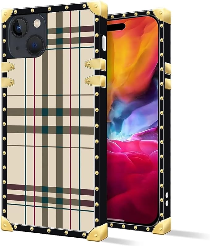 Compatible with iPhone 15 Case, Black Red Beige Stripes Luxury Golden Decoration for Girl Women Soft TPU Shockproof Protective Hard PC Back for iPhone 15