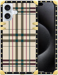 Compatible with iPhone 16 Plus Case, Black Red Beige Stripes Luxury Golden Decoration for Girl Women Soft TPU Shockproof Protective Hard PC Back