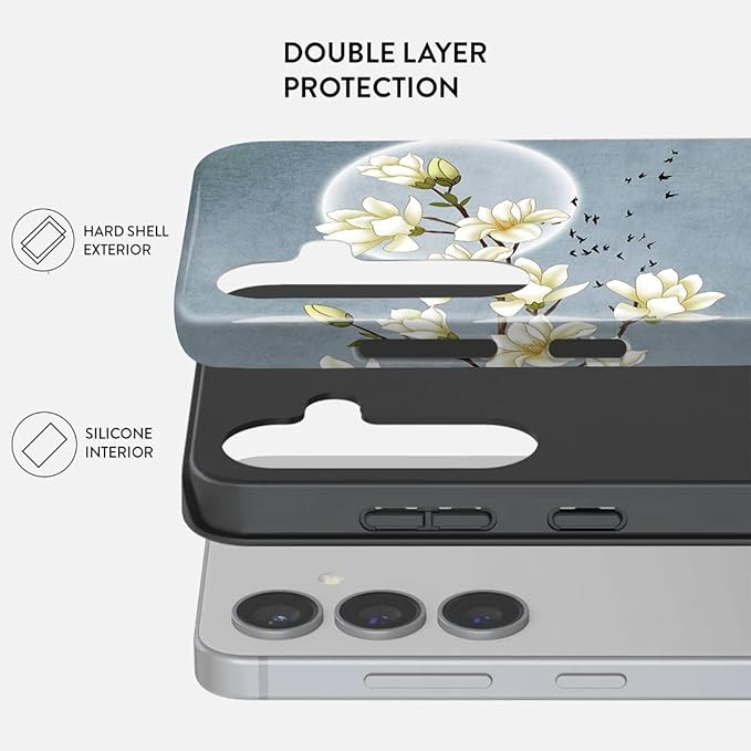 Compatible for Samsung Galaxy A57 5G Case, Dual Layer Heavy Duty 2 in 1 Shockproof Protective Phone Case,Magnolia Flowers Mountain and Birds