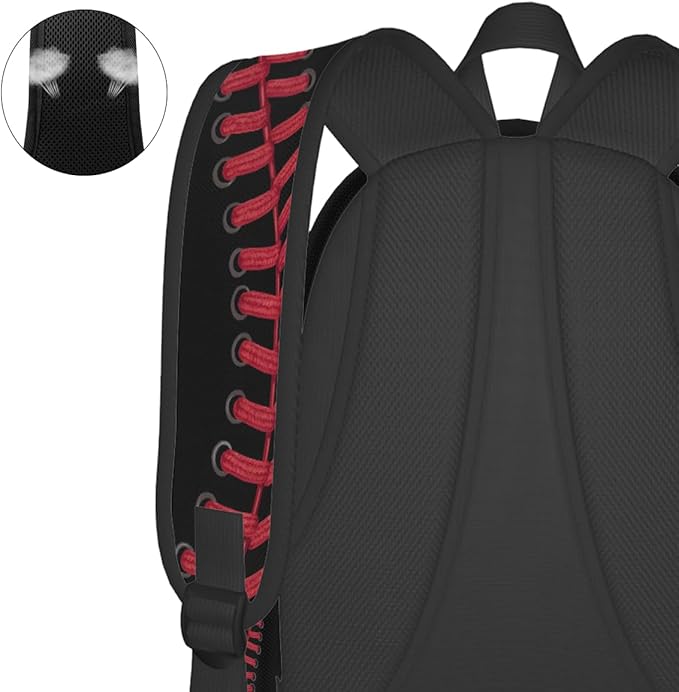 cfpolar 17 Inch Backpack Black Baseball Red Stitches Laptop Bag Shoulder Bag School Bookbag Casual Daypack For Boys Girls,A-8