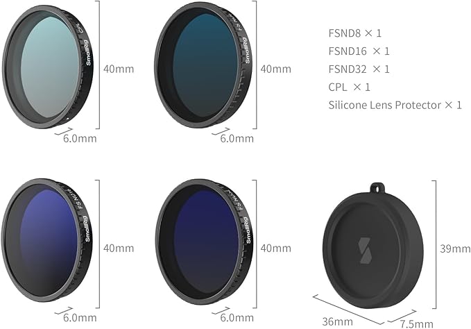 SmallRig ND Filter Kit for DJI Osmo Action 5 Pro/Action 4, 5 Pack CPL FS ND8 ND16 ND32 Snap-On Polarizing Neutral Density Filters & Lens Silicone Cover, HD Optical Glass/Multi-Coated Filters 5411