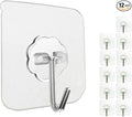 Jwxstore 12 Pack Heavy Duty Self Adhesive Hooks - 33lb Max, Transparent, Waterproof, Sticky Wall Hooks for Keys, Bathroom, Shower, Outdoor, Kitchen, Door, Home Improvement, Utility
