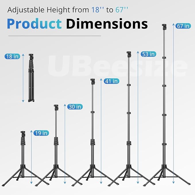 UBeesize 67" Phone Tripod & Selfie Stick, Camera Tripods Stand with Wireless Remote and Phone Holder,Compatible with iPhone Android Phone, Perfect for Selfies/Video Recording/Live Streaming Black
