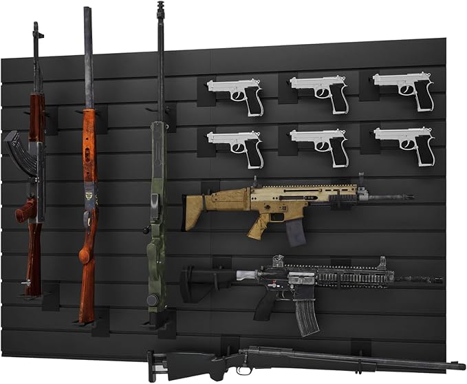 Gun Wall Mount Display Heavy Duty Adjustable Indoor Gun Rack Wall Rack Storage System Suitable for Rifles Storage Modular Firearms Gun Wall Gear Accessories Organizer for Helmet Vest Belt Police Gear