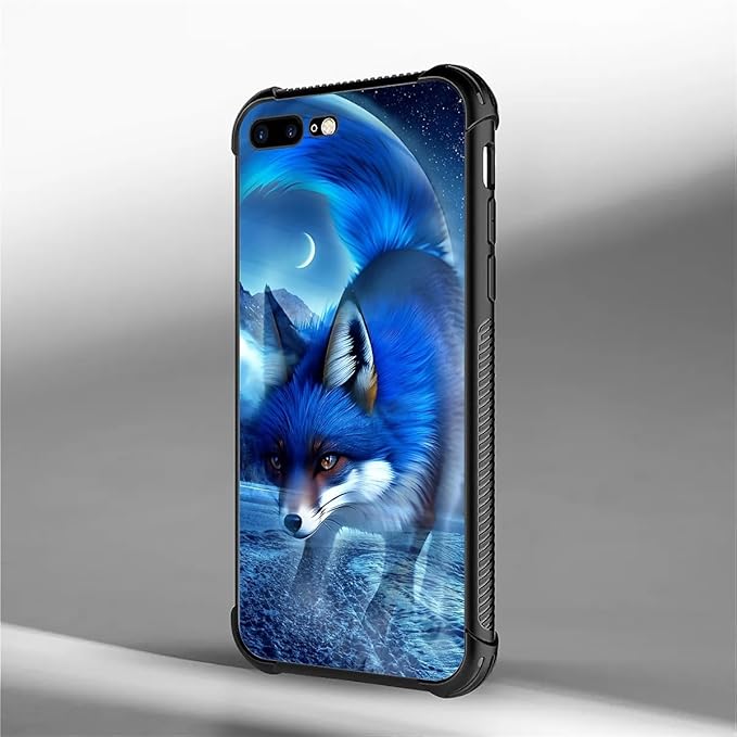 for iPhone 7 Plus/8 Plus Case, Snowy Mountain Fox Lake Pattern Graphic Design for Girl Boy, Soft Silicone Hard Acrylic Shock Protection