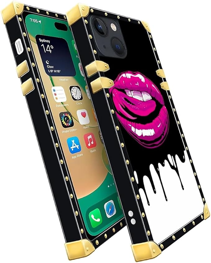 Compatible with iPhone 14 Case, Black White Red Slap Sexy Luxury Golden Decoration for Girl Women Soft TPU Shockproof Protective Hard PC Back for iPhone 14