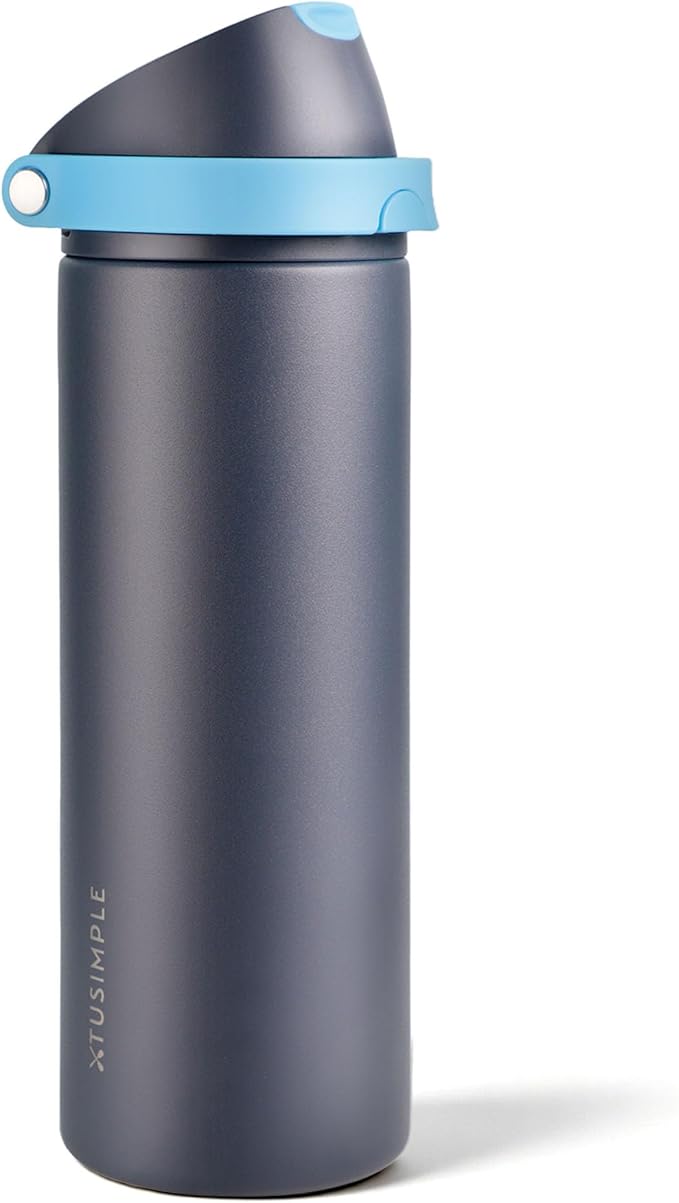 24 oz Stainless Steel Water Bottle with 2-in-1 Quick Flip Straw and Push Button Spout Lid, Fits Car Cupholder, Triple Walled Vacuum Insulated Metal Leakproof, for Gym, Hiking, Trip, Blue