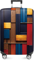 ANNA QUEEN Modern Geometric Wood Luggage Cover, Abstract Panel Suitcase Protector for 32-34 Inch Luggage