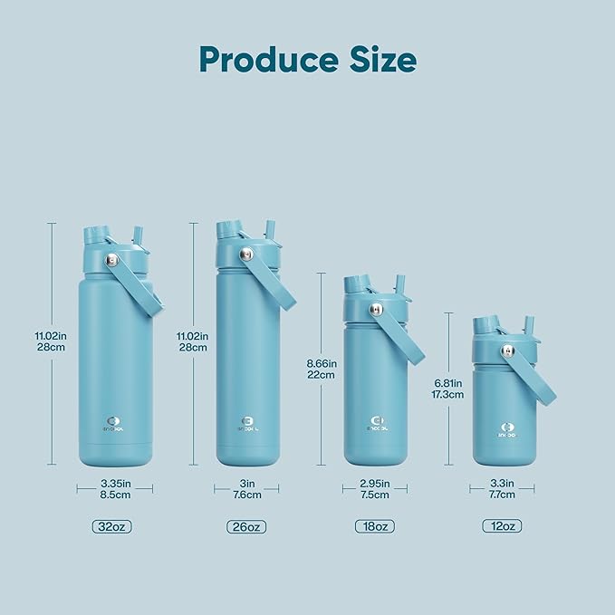 Kids Insulated Water Bottle with Straw - 12oz Stainless Steel Water Bottle with Dual Spouts, Leak-Proof, BPA-Free, Double Wall Vacuum Keeps Cold for 24 Hours for Sports, Travel, School (Pewter Blue)