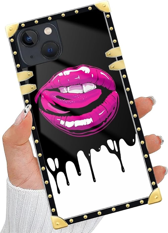 Compatible with iPhone 15 Case, Black White Red Slap Sexy Luxury Golden Decoration for Girl Women Soft TPU Shockproof Protective Hard PC Back for iPhone 15