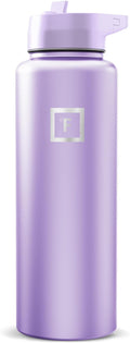 IRON °FLASK Camping & Hiking Hydration Flask with Straw, Wide Mouth Insulated Stainless Steel Sports Water Bottle - Lavender 40 oz - Straw (1 Lid)