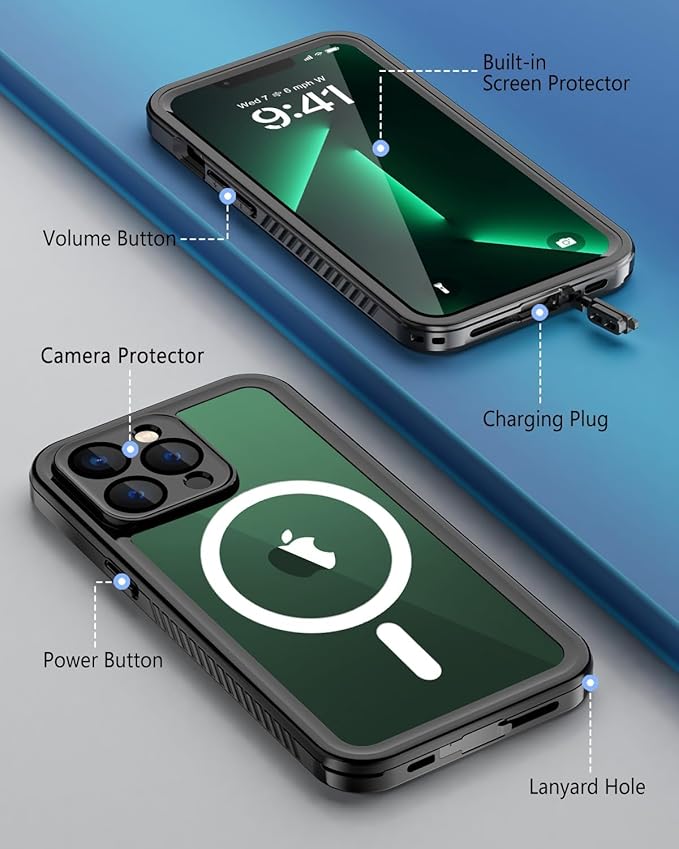 Beeasy for iPhone 13 Pro Waterproof Case with Magsafe, IP68 Underwater Military Grade, Phone Case with Shockproof, Dustproof, Rugged 360 Full Body Protection Cover with Built-in Screen Protector