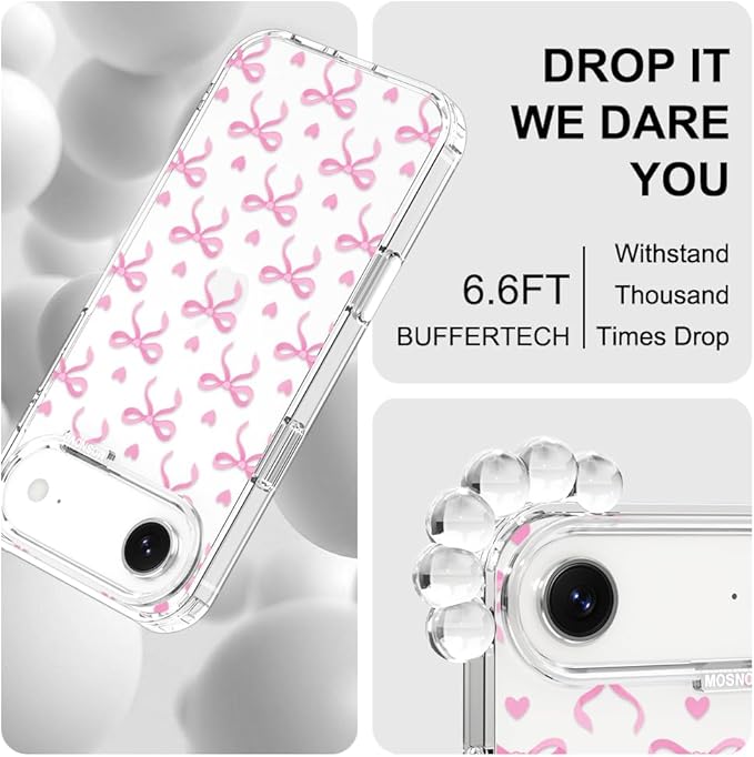 MOSNOVO for iPhone Air Case | Military Grade 6.6ft Drop Tested | Camera Control | Clear with Bowtiful Love Design