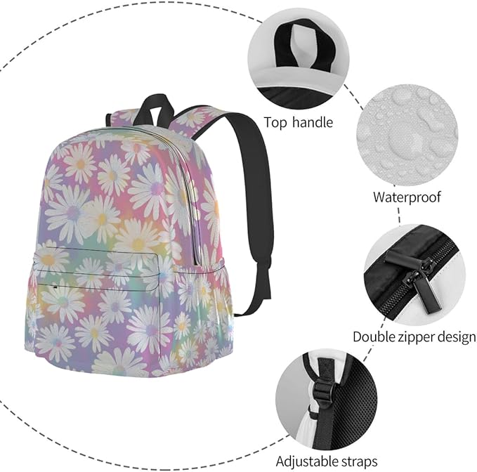 cfpolar 17 Inch Backpack Cute Daisy Flower Laptop Bag Shoulder Bag School Bookbag Casual Daypack For Boys Girls,A-10