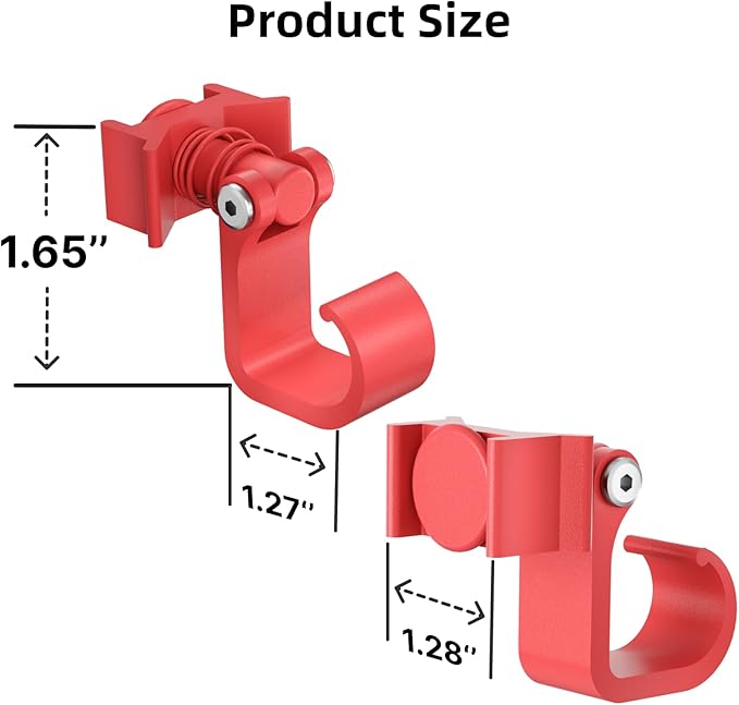 4 Pack L Track Hooks with Single Stud Fitting, Spring-Loaded Adjustable Gear Hook, Aluminum L Track Accessories for Trailer, Truck, Garage, Tie Down System, 100LBS Max Load Capacity – Red