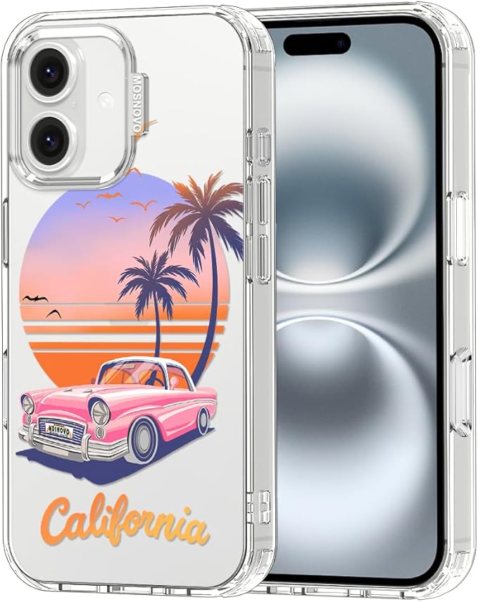 MOSNOVO for iPhone 16 Plus Case, Shockproof Military-Grade Protection 6.6ft Drop Tested, Clear Phone Case for iPhone 16 Plus, Cali Cruise Design