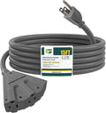 EP 15 Ft Outdoor Extension Cord with 3 Electrical Power Outlets - 16/3 SJTW Grey Cable with 3 Prong Grounded Plug for Safety Great for Christmas Lights, Garden and Major Appliances