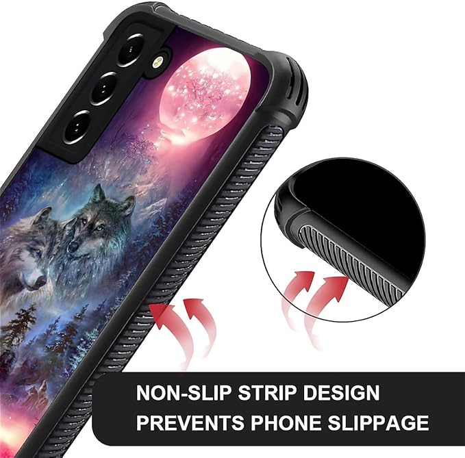 for Samsung Galaxy S21 FE Case, Star Two Wolfs Howling Pattern Graphic Design Girl Boy Soft Silicone Hard Acrylic Shock Protection for Samsung Galaxy S21 FE