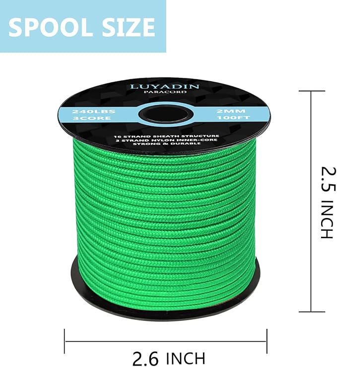 Paracord 240lb - Diameter 2mm Micro Utility Cord -3 Strand Parachute Spool Cord - 100ft 200ft,Paracord for Camping,Hiking,Fishing,Outdoor and DIY