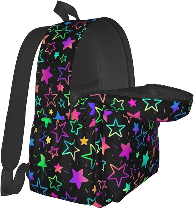 cfpolar 17 Inch Backpack Bright Neon Stars Laptop Bag Shoulder Bag School Bookbag Casual Daypack For Boys Girls