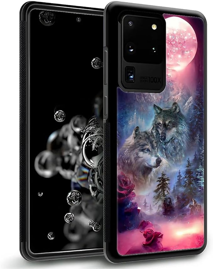 for Samsung Galaxy S20 Ultra Case, Star Two Wolfs Howling Pattern Graphic Design Girl Boy Soft Silicone Hard Acrylic Shock Protection for Samsung Galaxy S20 Ultra