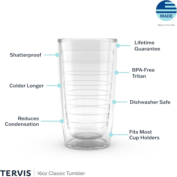 Tervis Clear & Colorful Tabletop Made in USA Double Walled Insulated Tumbler Travel Cup Keeps Drinks Cold & Hot, 16oz - 4pk, Clear and Red