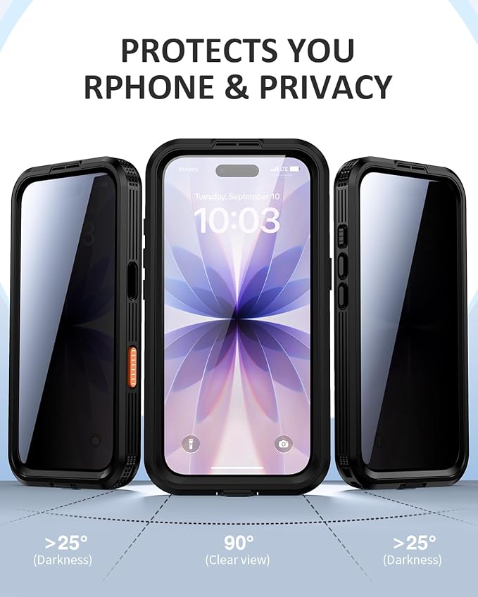 Lanhiem Magnetic for iPhone 17 Case, Built-in Privacy Screen Protector, IP68 Waterproof Dustproof Case, Compatible with MagSafe, Anti-Spy Full Body Phone Case for iPhone 17 6.3", Black