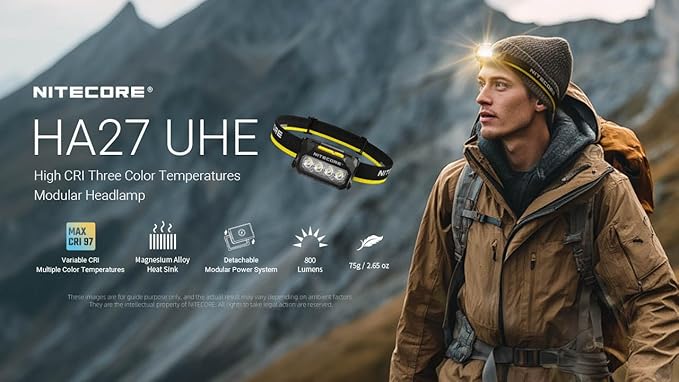 Nitecore HA27 UHE Headlamp, 800 Lumens High CRI with 3 Color Temperatures, USB-C Rechargeable & AAA Compatible, Lightweight Waterproof for Camping, Hiking & Running