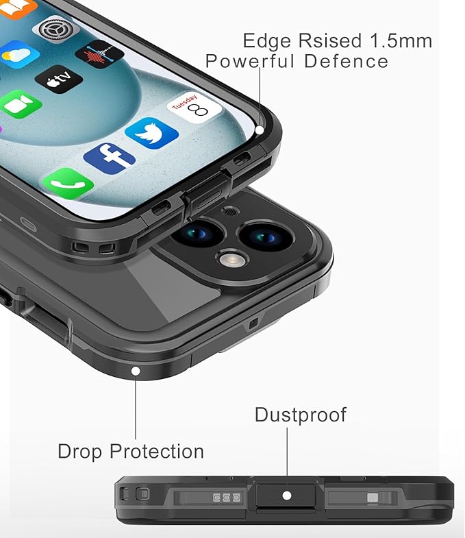 for iPhone 15 Plus Case Waterproof | Shockproof Dust Proof Phone Case Cover with Screen Protector for iPhone 15 Plus - Clear