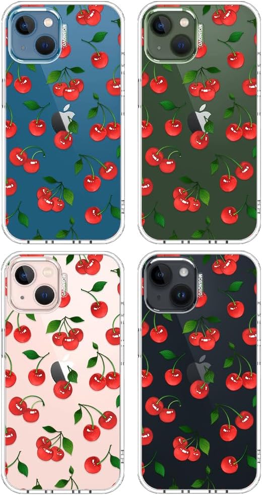 MOSNOVO for iPhone 13/14 Case | Military Grade 6.6ft Drop Tested | Clear with Cute Cherry Design