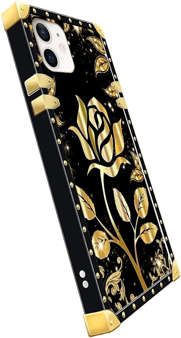 Compatible with iPhone 11 Case, Shine Gold Rose Luxury Golden Decoration for Girl Women Soft TPU Shockproof Protective Hard PC Back for iPhone 11