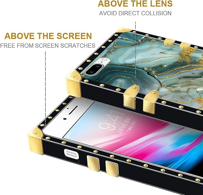 Compatible with iPhone 8 7 SE Case, Golden Texture Marble Veining Luxury Golden Decoration for Girl Women Soft TPU Shockproof Protective Hard PC Back for iPhone 8 7 SE