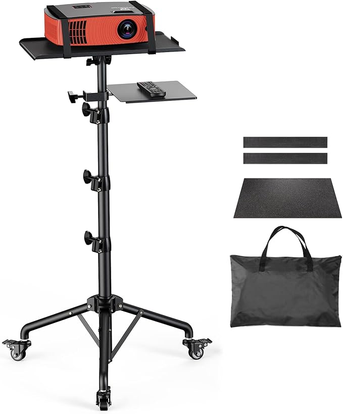 Amada Projector Stand with Wheels, Height Adjustable Rolling Stand with Mouse Tray, Bag Included - Ideal for Laptop, Projector, DJ, Sheet Music - AMPS05