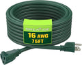 Indoor Outdoor Extension Cord 75 FT, 16/3 SJTW Weatherproof Green Electrical Cords, 10 AMP Heavy Duty 3 Prong Power Cable Great for Garden, Landscaping & Holiday Decorations