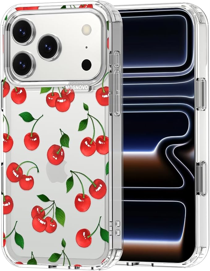 MOSNOVO for iPhone 17 Pro Case | Military Grade 6.6ft Drop Tested | Camera Control | Clear with Cute Cherry Design