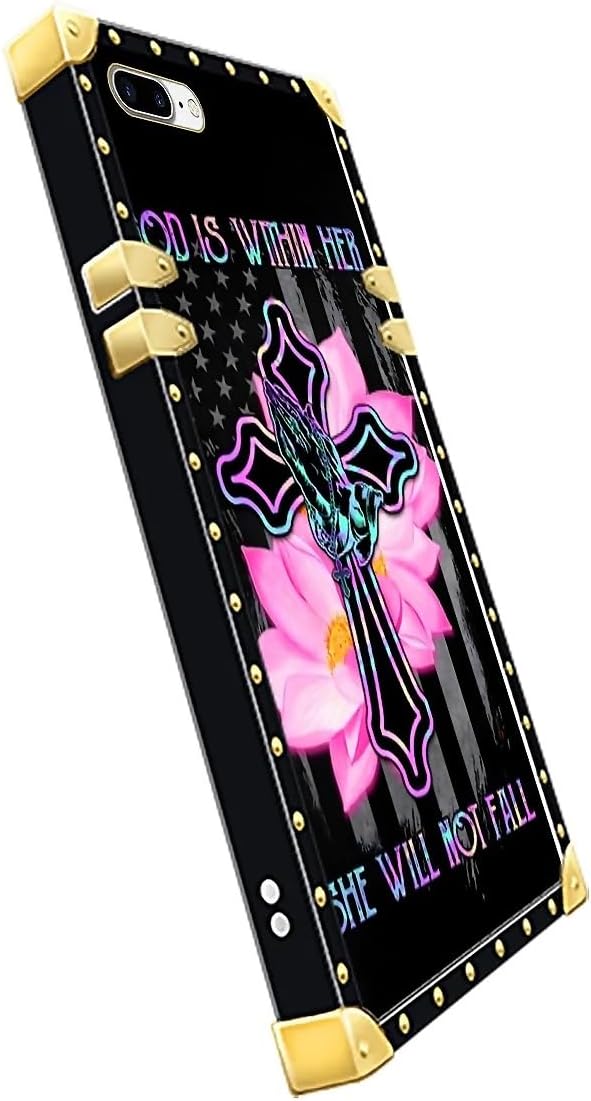 Compatible with iPhone 8 Plus 7 Plus Case, Praying Cross Hands Luxury Golden Decoration for Girl Women Soft TPU Shockproof Protective Hard PC Back for iPhone 8 Plus 7 Plus