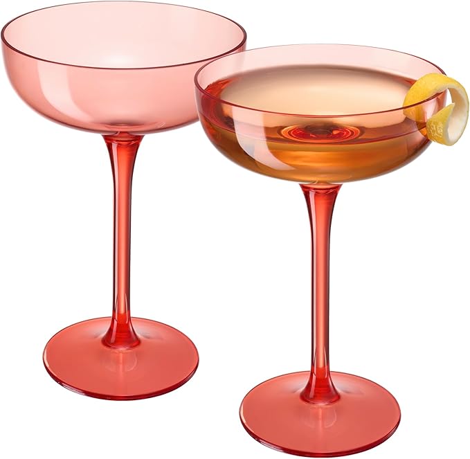 Acrylic Shatterproof Martini, Margarita, Champagne & Cocktail Unbreakable Glasses | Set of 2 | Large Plastic Coupe Glasses 15oz, Tritan Drinkware, BPA-free, Reusable, Pool, Indoor & Outdoor (Orange)