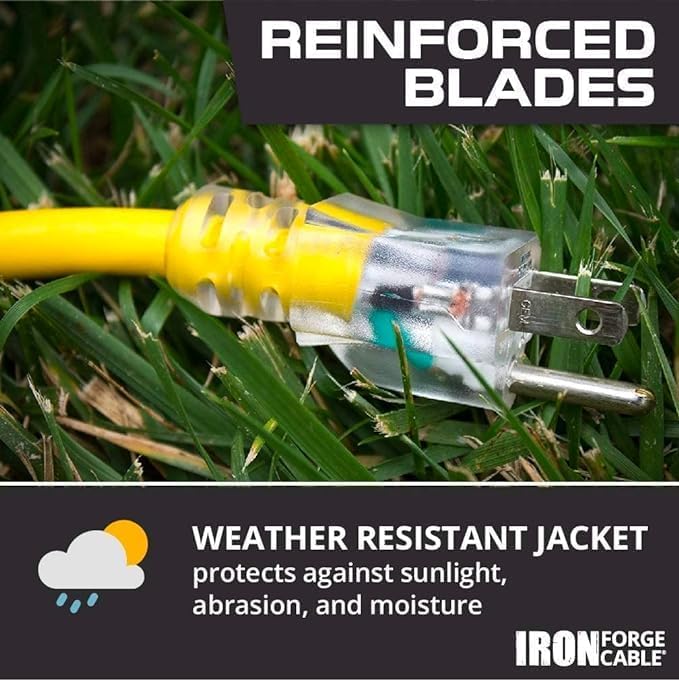 Iron Forge Cable Outdoor Extension Cord 200 Ft - 10 Gauge Heavy Duty Extension Cord, 15 AMP, 10/3 Yellow Power Cable SJTW Weatherproof with 3 Prong