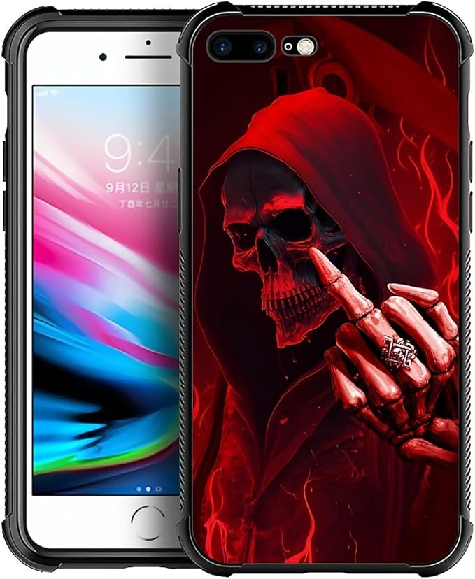 for iPhone 7/8 Case, Gestures Funny Skull Pattern Graphic Design Girl Boy Soft Silicone Hard Acrylic Shock Protection for iPhone 7/8