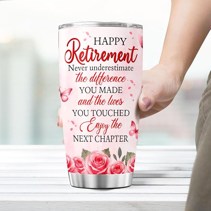 Retirement Gifts for Women with Inspirational Message, 20oz Stainless Steel Insulated Tumbler, Floral Heart Tree Travel Mug for Coworker, Mom, Teacher, Friend, Farewell
