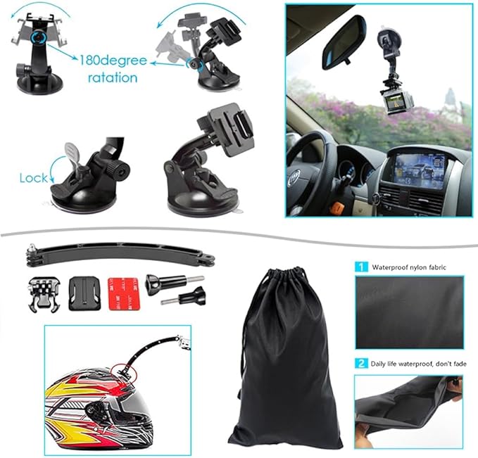 Reflex Camera 59-in-1 Action Camera Accessories Kit Compatible with GoPro Hero 13, 9-12, DJI Osmo Action 2, 3, 4, Pro 5, Insta360 Ace Pro/Ace Pro 2 Akaso and Other Sports Cameras & Durable Case