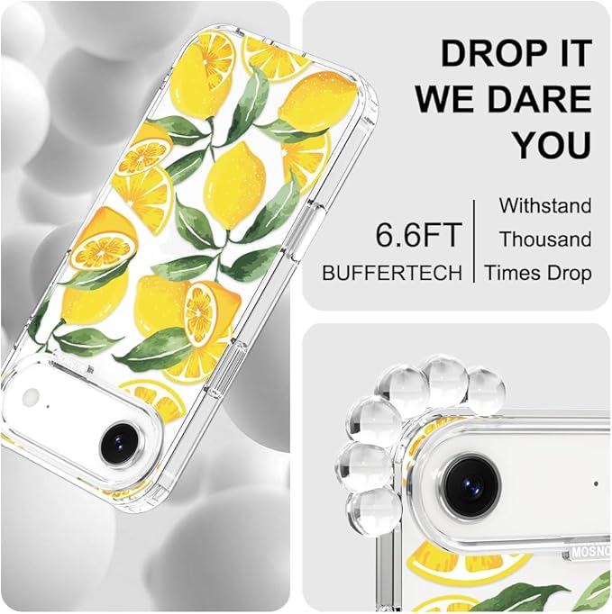 MOSNOVO for iPhone Air Case | Military Grade 6.6ft Drop Tested | Camera Control | Clear with Lemon Design