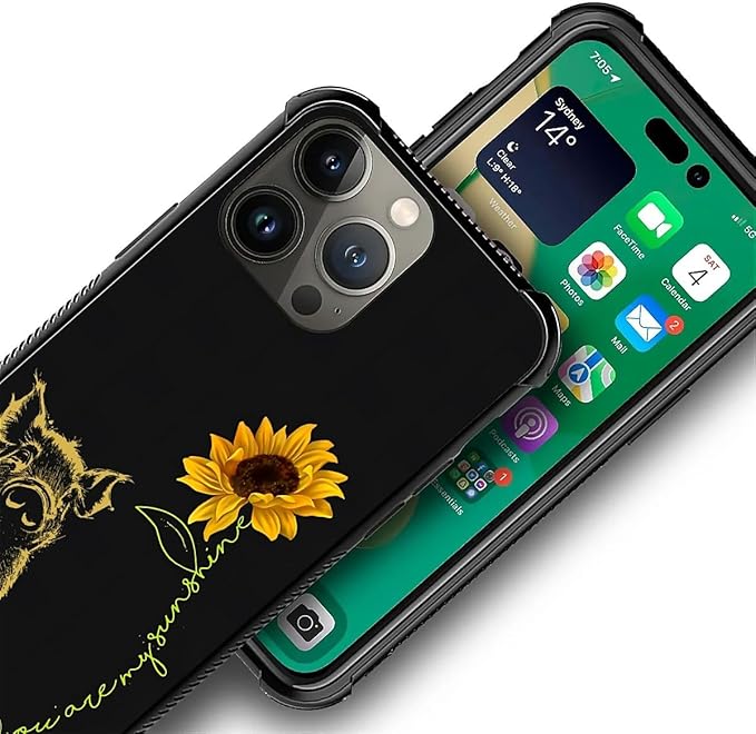 for iPhone 12 Pro Max Case, Pig Sunflower Yellow Sunshine Pattern Graphic Design Girl Boy Soft Silicone Hard Acrylic Shock Protection for iPhone 12 Pro Max