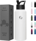 COKTIK 40oz Sports Water Bottle, Stainless Steel Water Bottle for Insulated, Reusable Travel Bottle, With Straw, With Handle Grip for Easy Carrying, Suitable for Cycling, Outdoor Vacations(White)