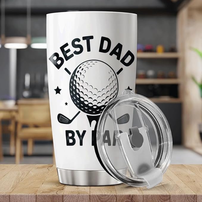CUBICER Best Dad By Golf Design 20 Oz Tumbler Stainless Steel Gift For Loving Dads Fathers Day Birthday Outdoor Use Coffee Hot Cool Tea Bottle Iced Travel Heat Mug